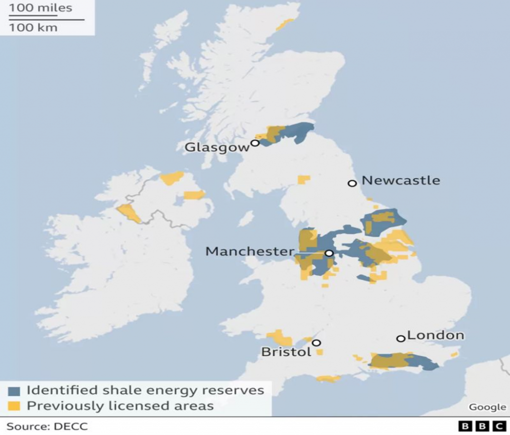 Map of shale reserves in the United Kingdom
